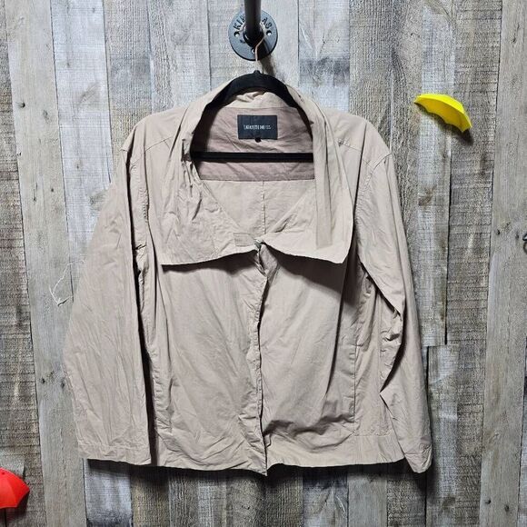 Lafayette 148 Wide Collar Bomber  Jacket Snap Closure Beige Size M - Picture 1 of 5